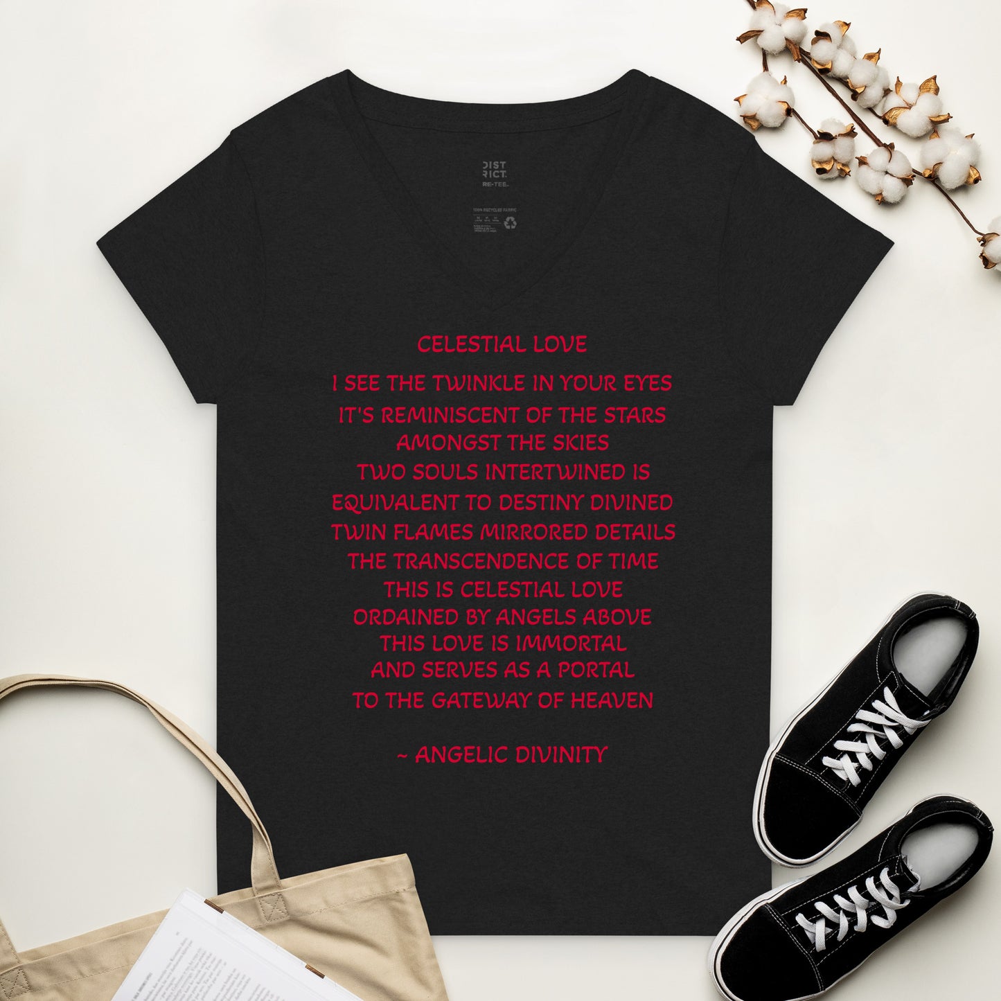 Women's Celestial Love Poetry V-Neck T-Shirt